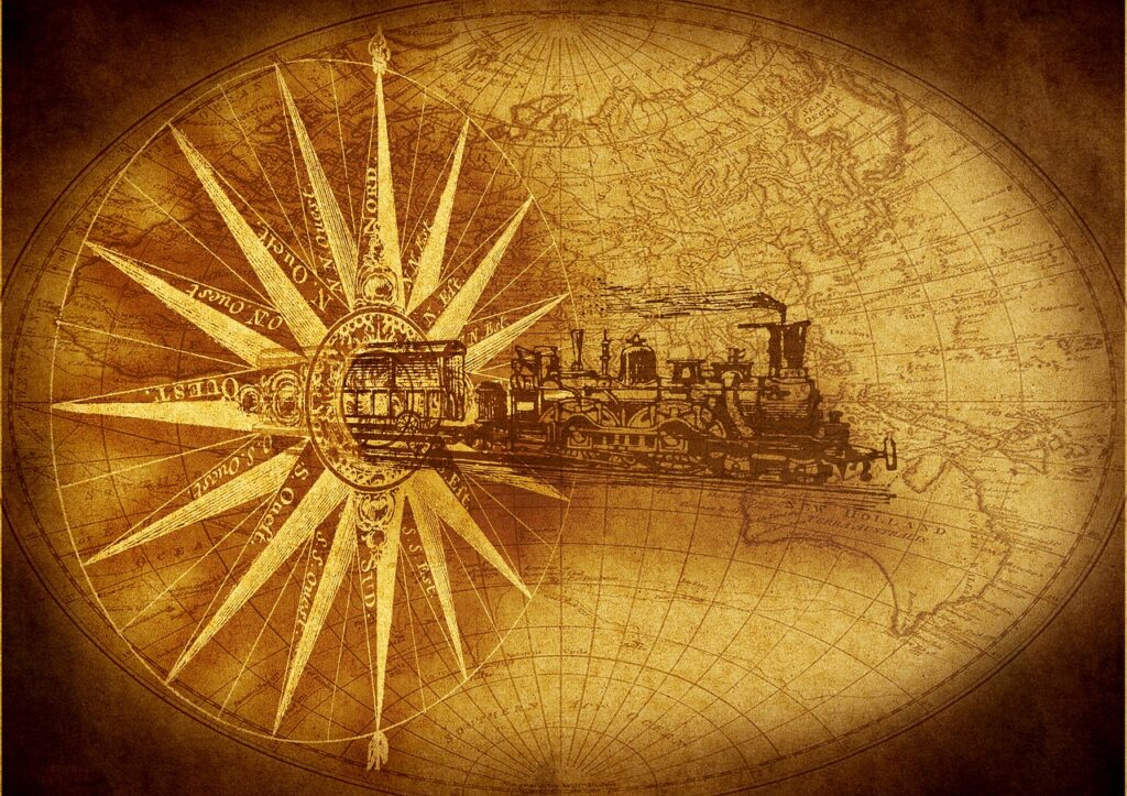 steam locomotive, compass, map of the world-3397463.jpg